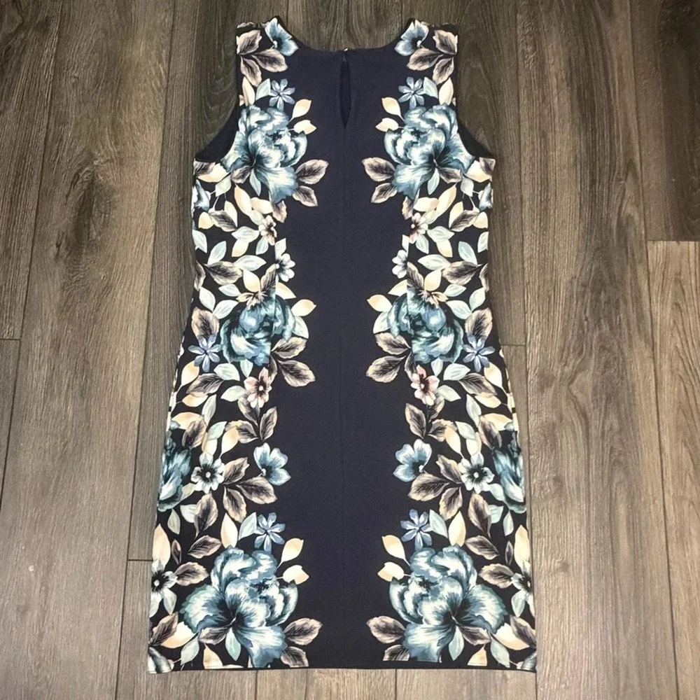 White‎ House Black Market Floral Sheath Dress Navy Blue LP Petite Wedding Guest - Picture 4 of 16